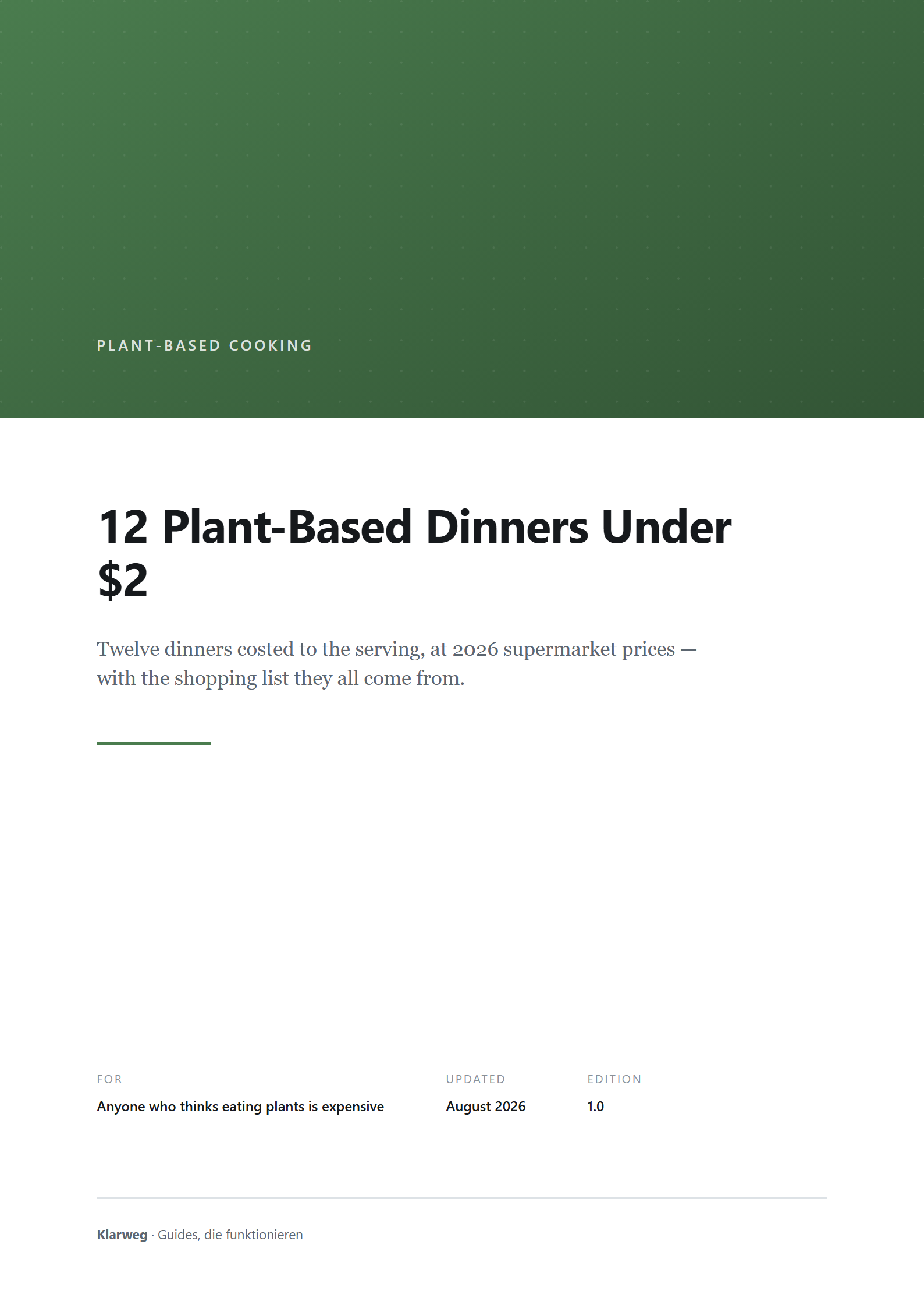 Cover: 12 Plant-Based Dinners Under $2