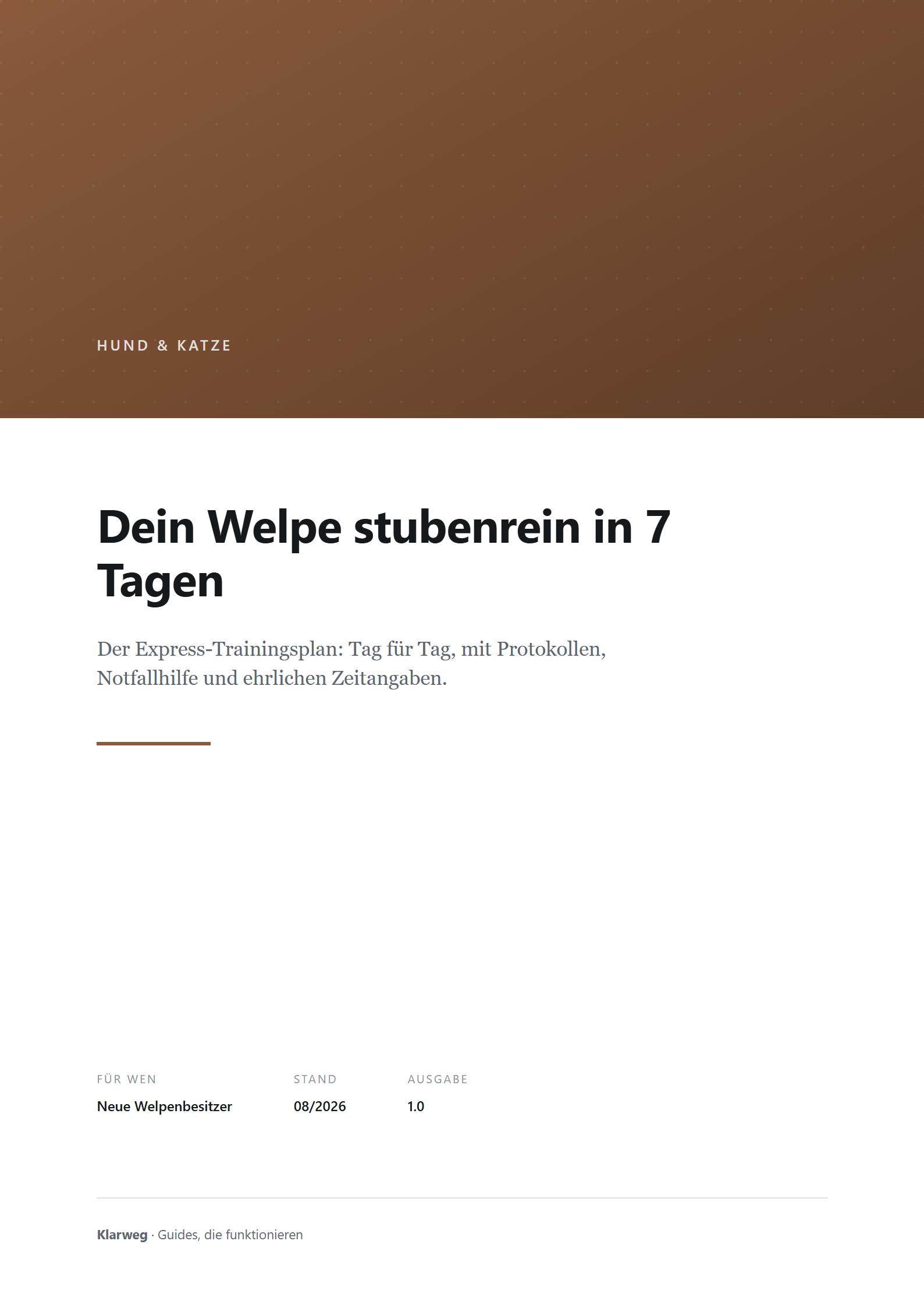 Cover: Dein Welpe stubenrein in 7 Tagen: Der Express-Trainingsguide