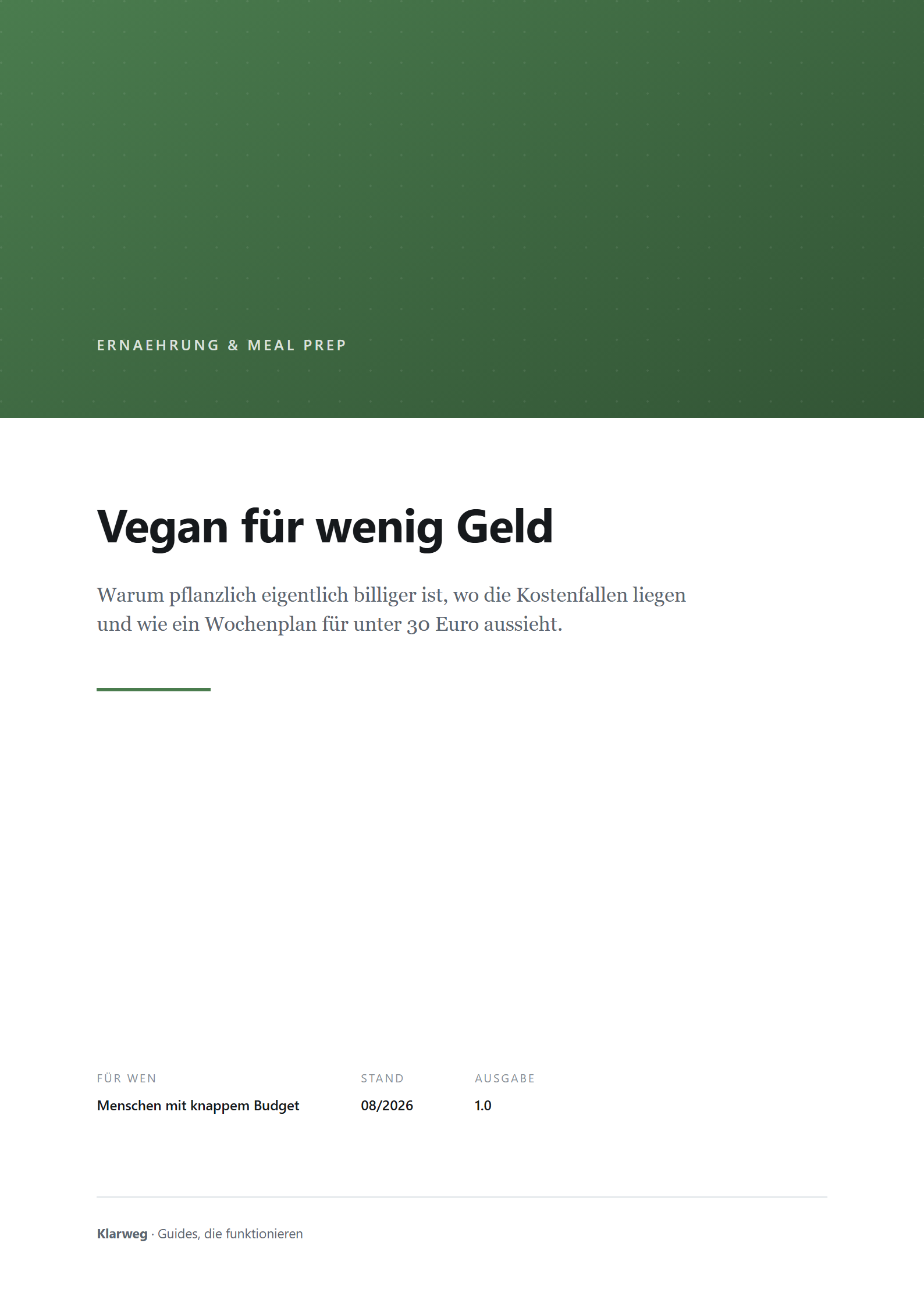 Cover: Vegan für wenig Geld: Wochenplan für unter 30 Euro