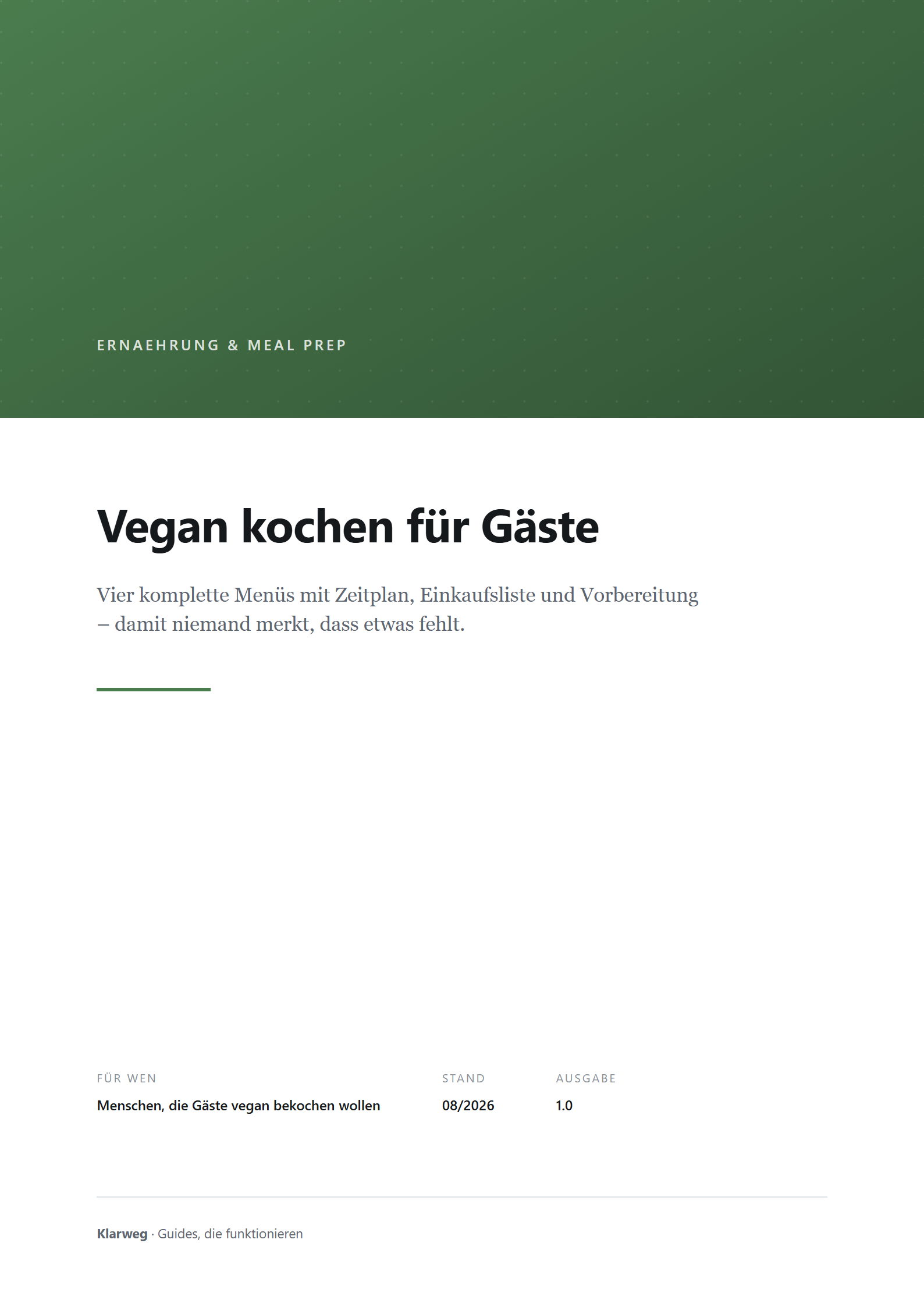 Cover: Vegan kochen für Gäste: Vier komplette Menüs mit Zeitplan