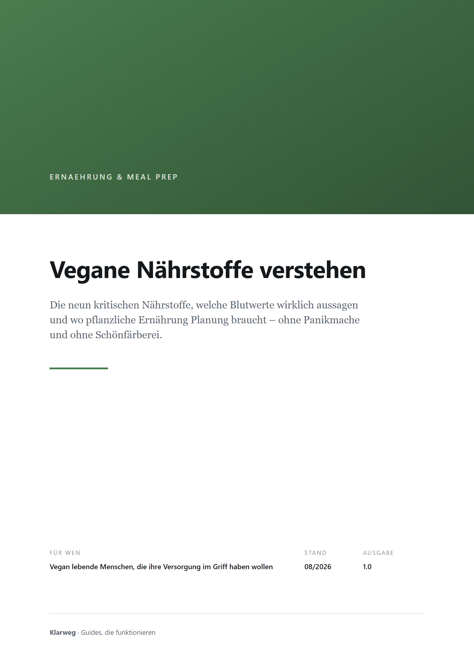Cover: Vegane Nährstoffe verstehen: Die neun kritischen Werte und was Blutbilder wirklich aussagen