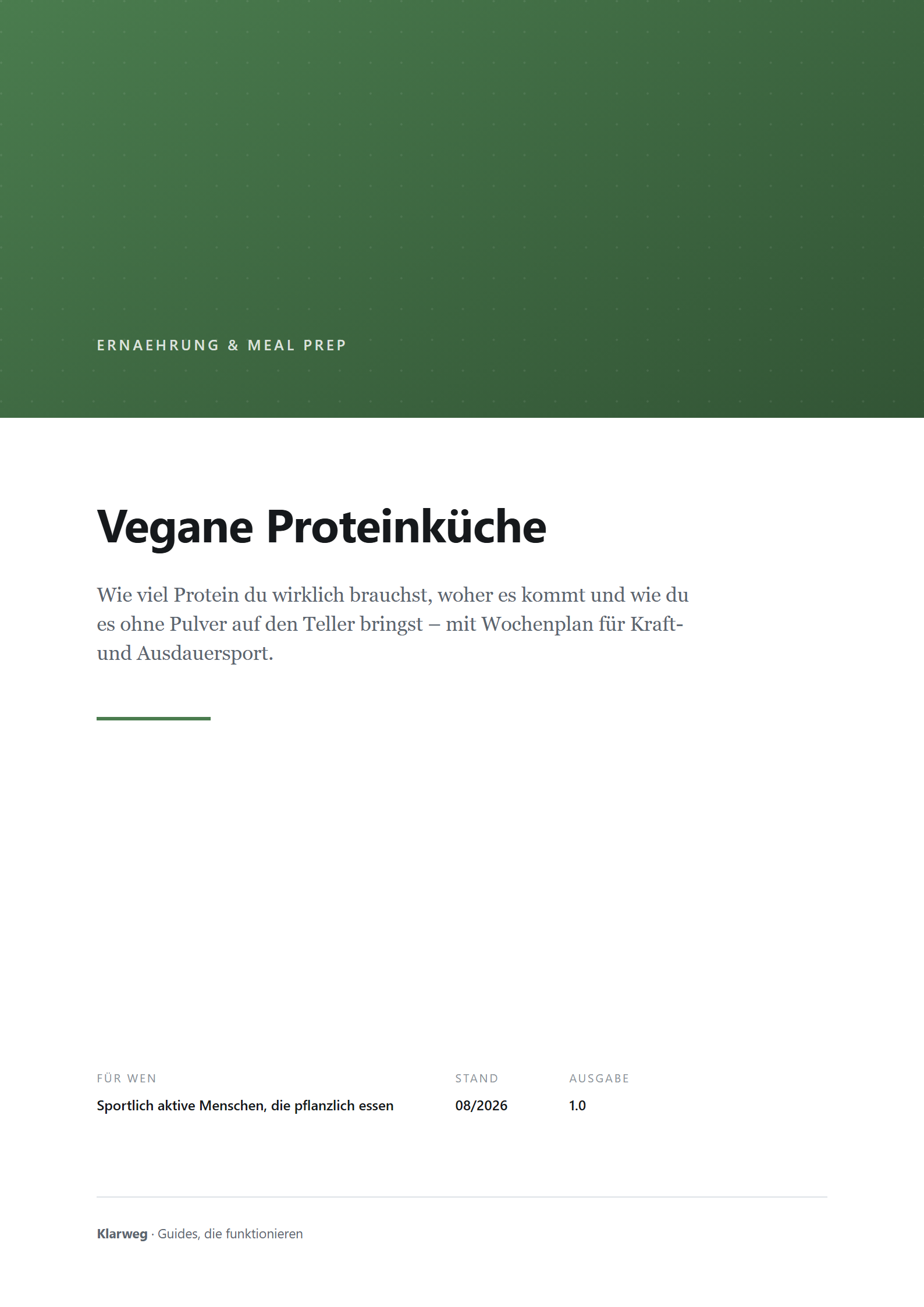 Cover: Vegane Proteinküche: Wochenplan für Kraft- und Ausdauersport