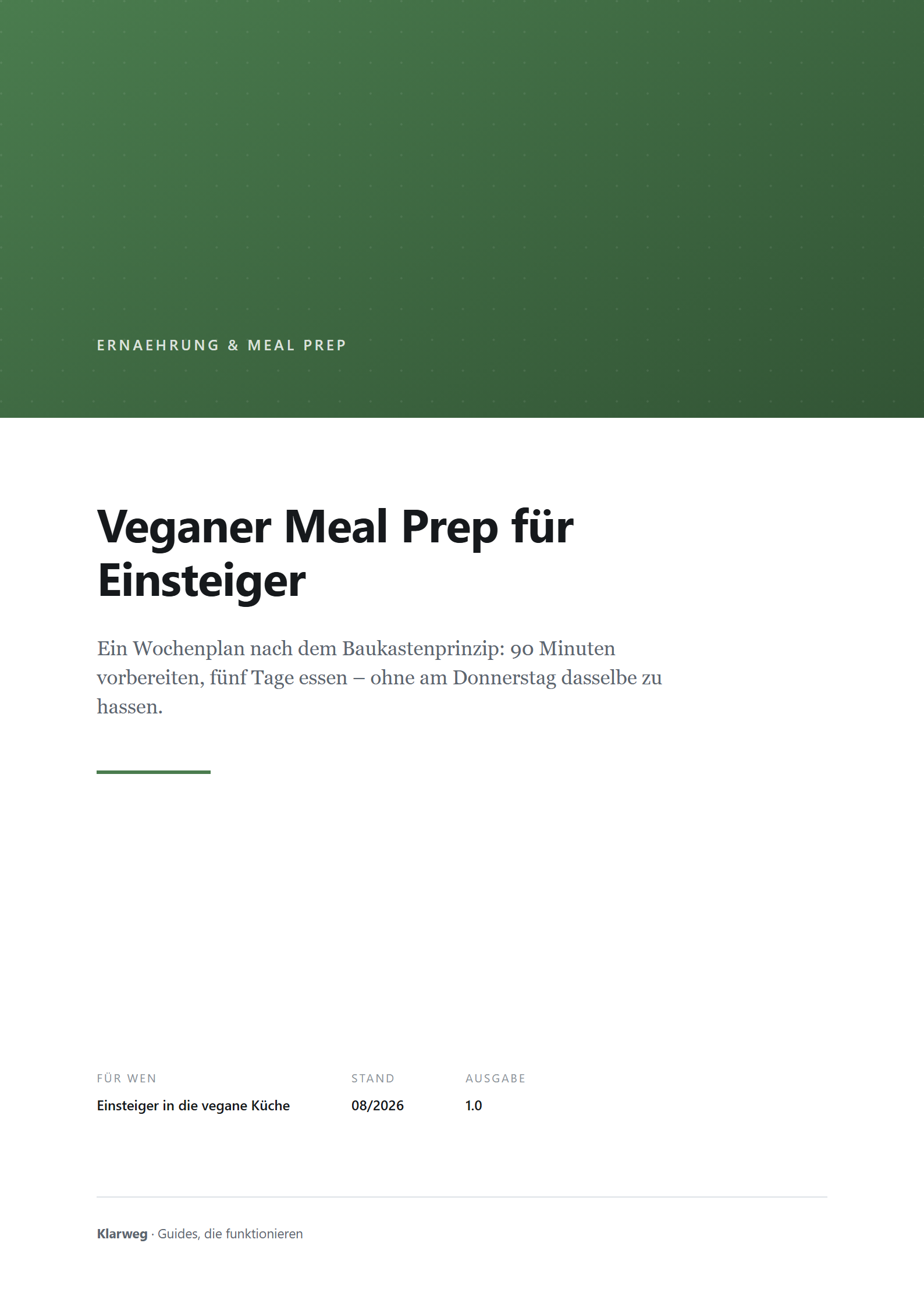 Cover: Veganer Meal Prep für Einsteiger: Dein Wochenplan für gesunde und schnelle Gerichte